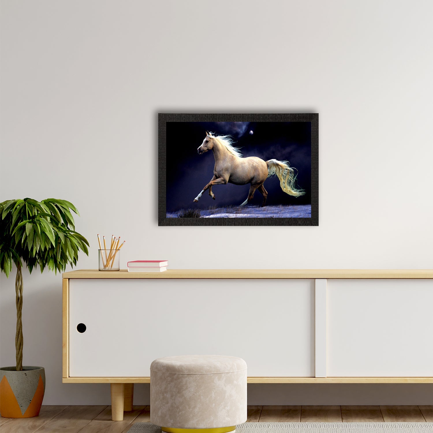 White Running Horse Satin Matt Texture UV Art Painting Kafalo