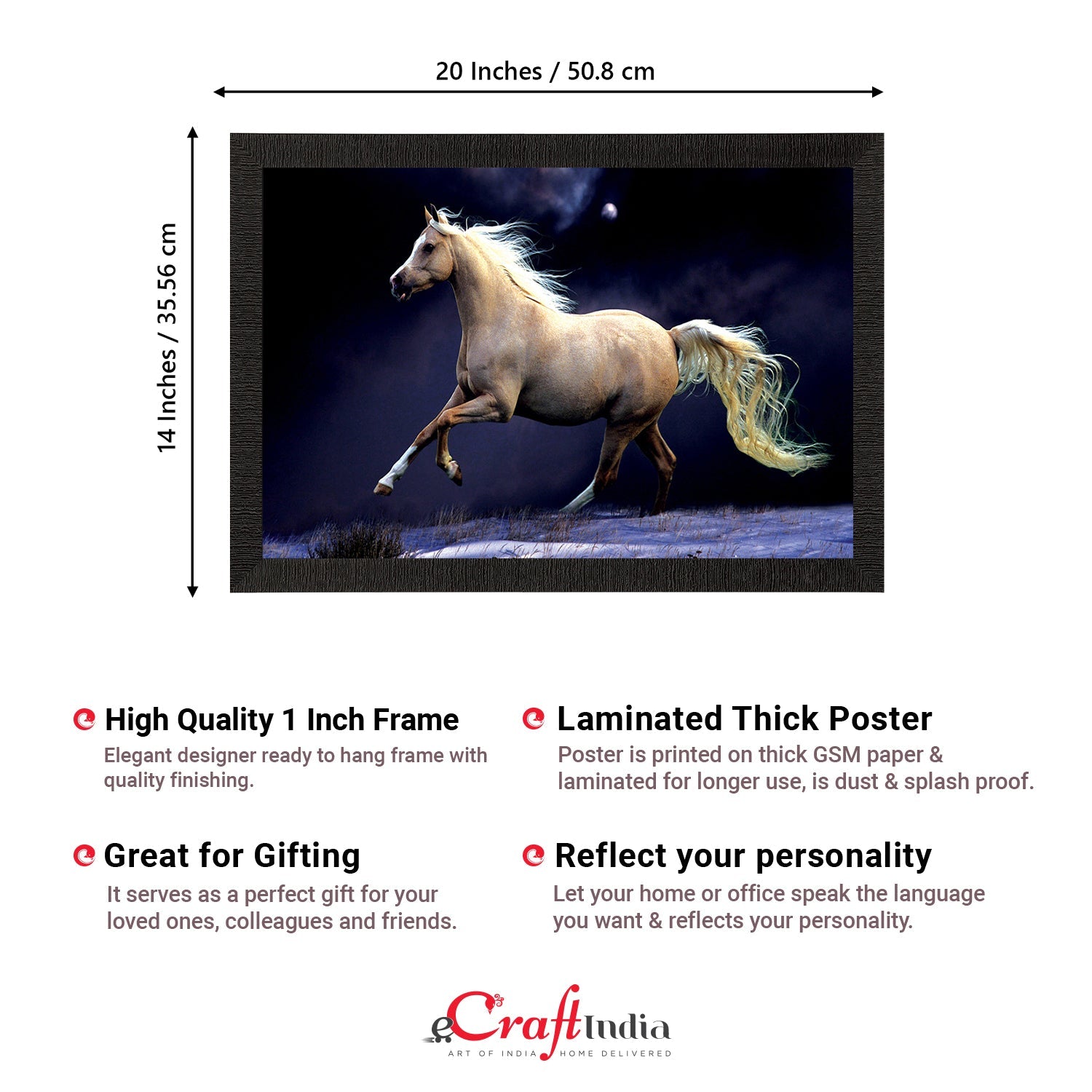 White Running Horse Satin Matt Texture UV Art Painting Kafalo