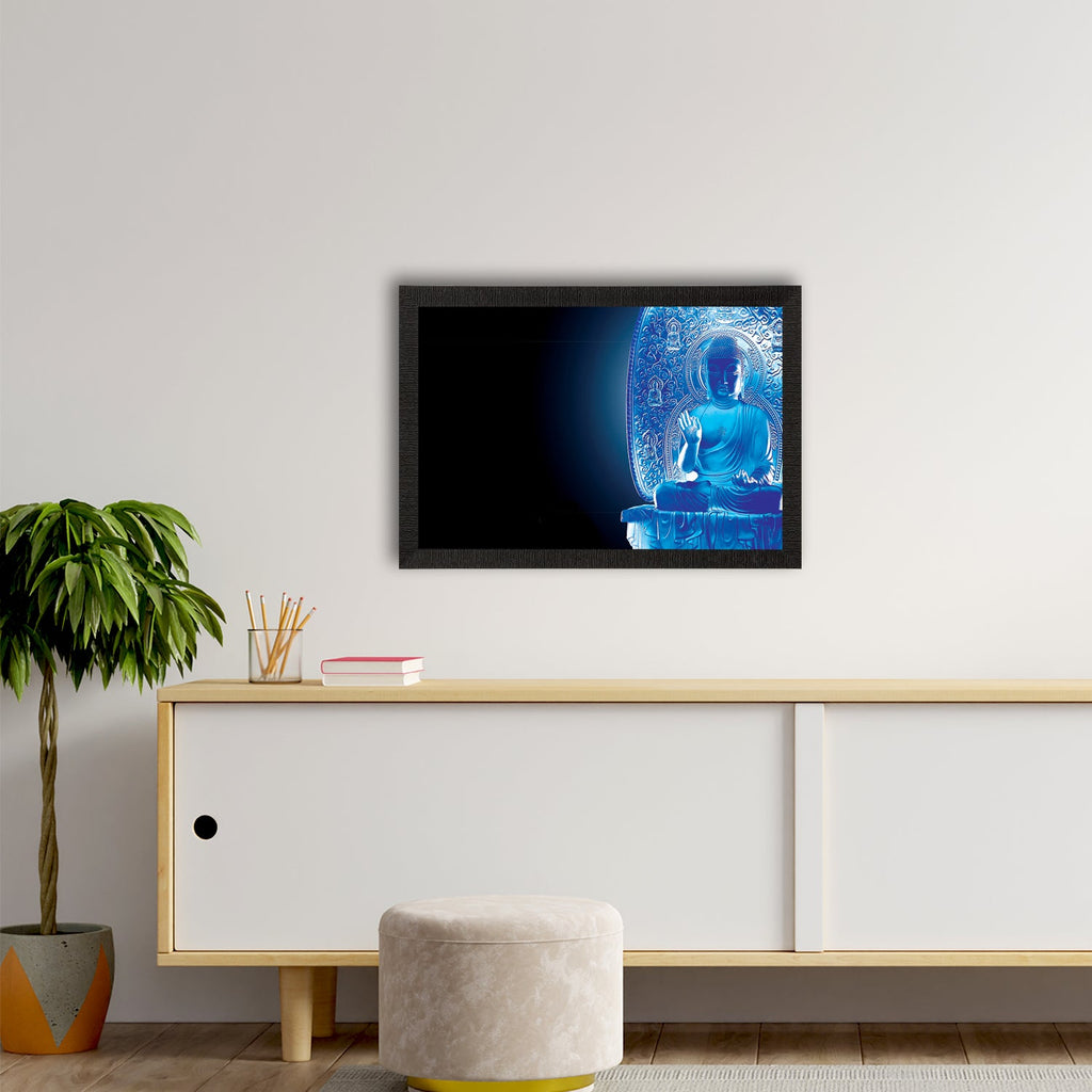 Neon Blue Lord Buddha Satin Matt Texture UV Art Painting Kafalo