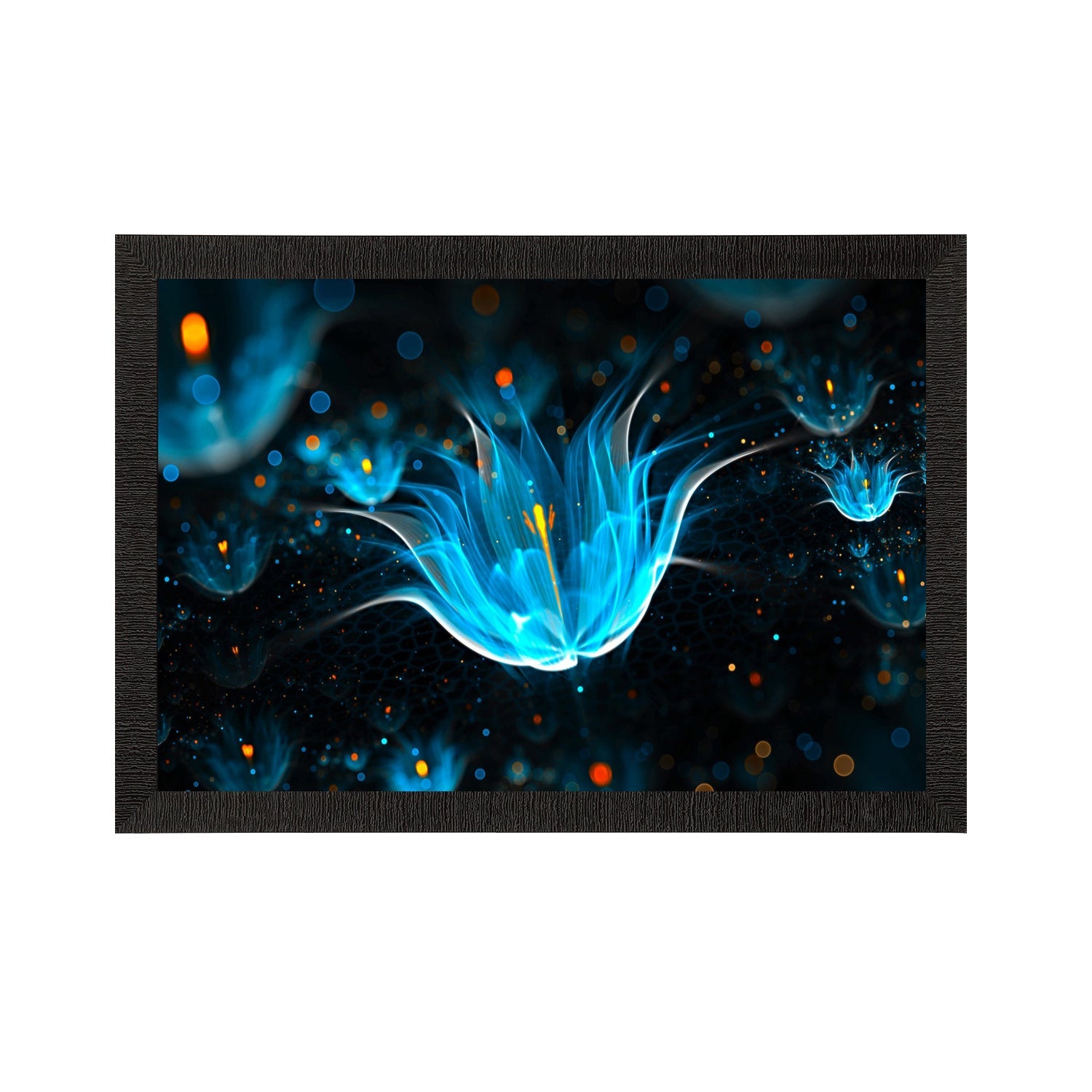 Blue Neon Flowers Satin Matt Texture UV Art Painting Kafalo