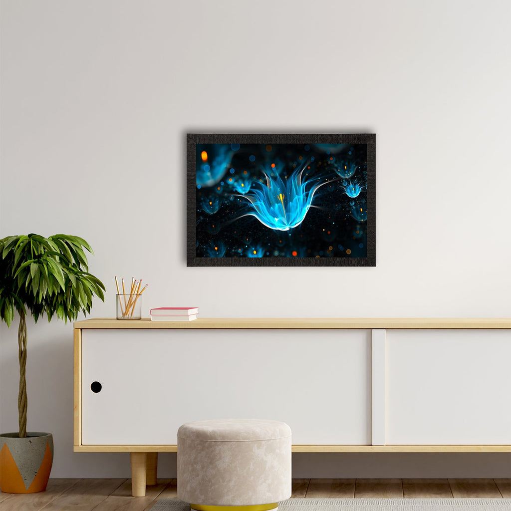 Blue Neon Flowers Satin Matt Texture UV Art Painting Kafalo