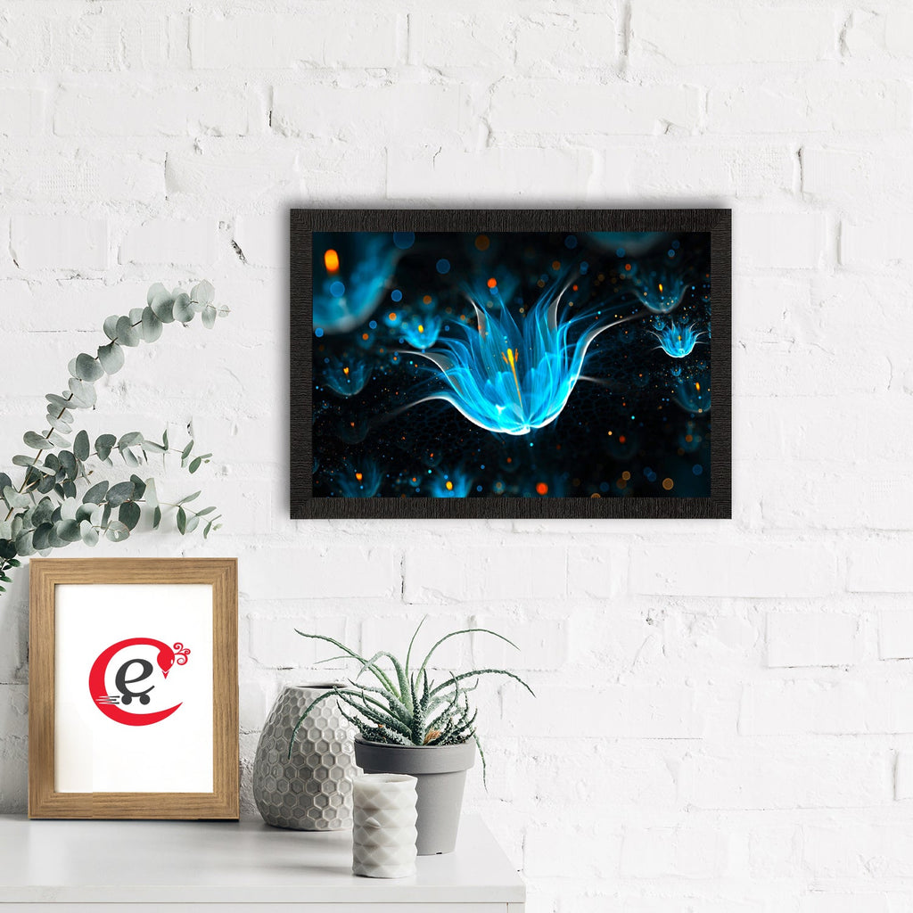 Blue Neon Flowers Satin Matt Texture UV Art Painting Kafalo