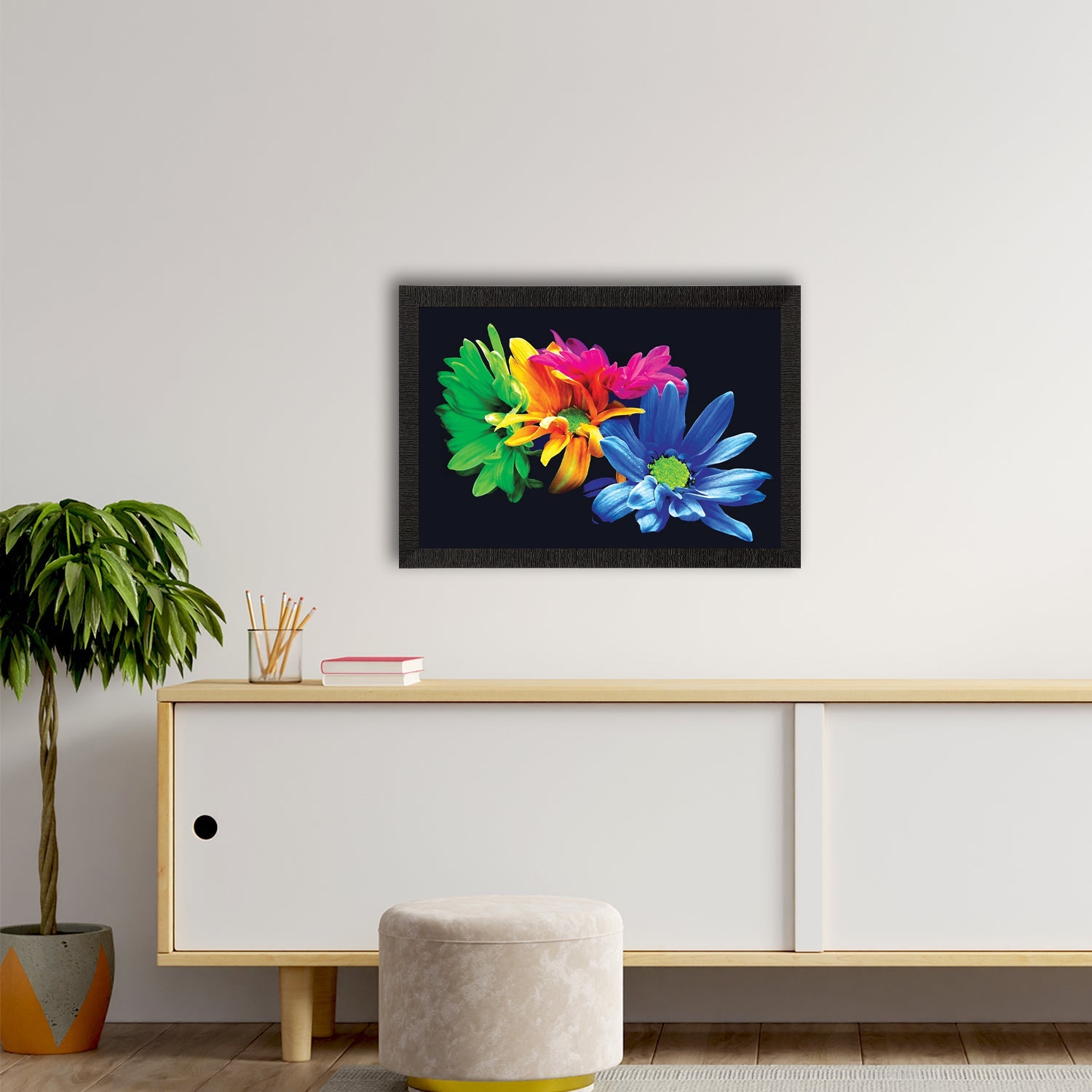 Tri Color Floral Satin Matt Texture UV Art Painting Kafalo