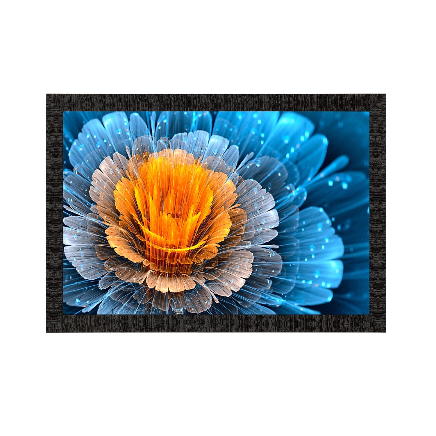 Blue And Yellow Glowing Flower Painting Digital Printed Floral Wall Art Kafalo