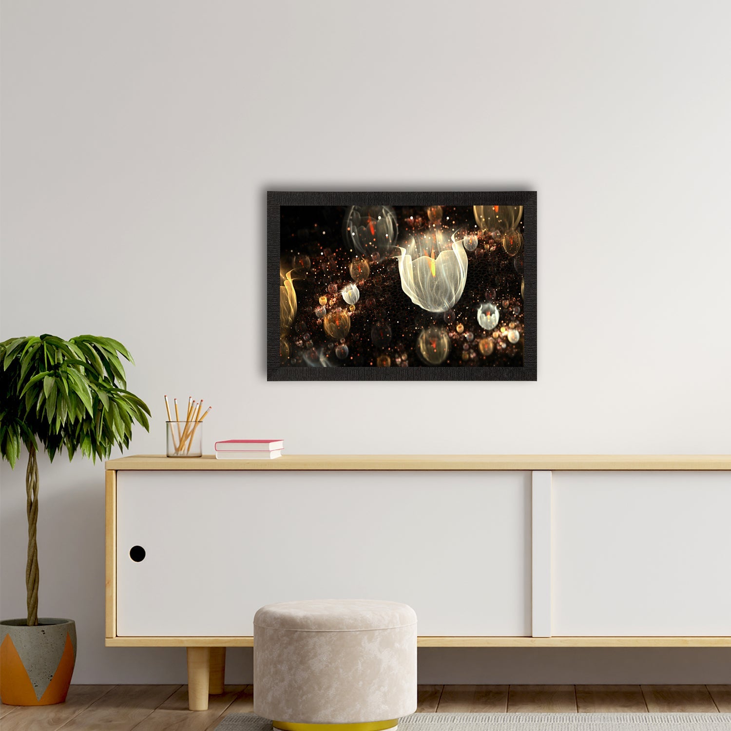 White Glowing Floral Satin Matt Texture UV Art Painting Kafalo