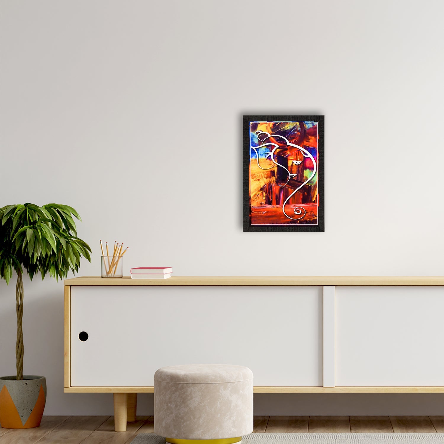 Lord Ganesha Painting Digital Printed Abstract Religious Wall Art Kafalo