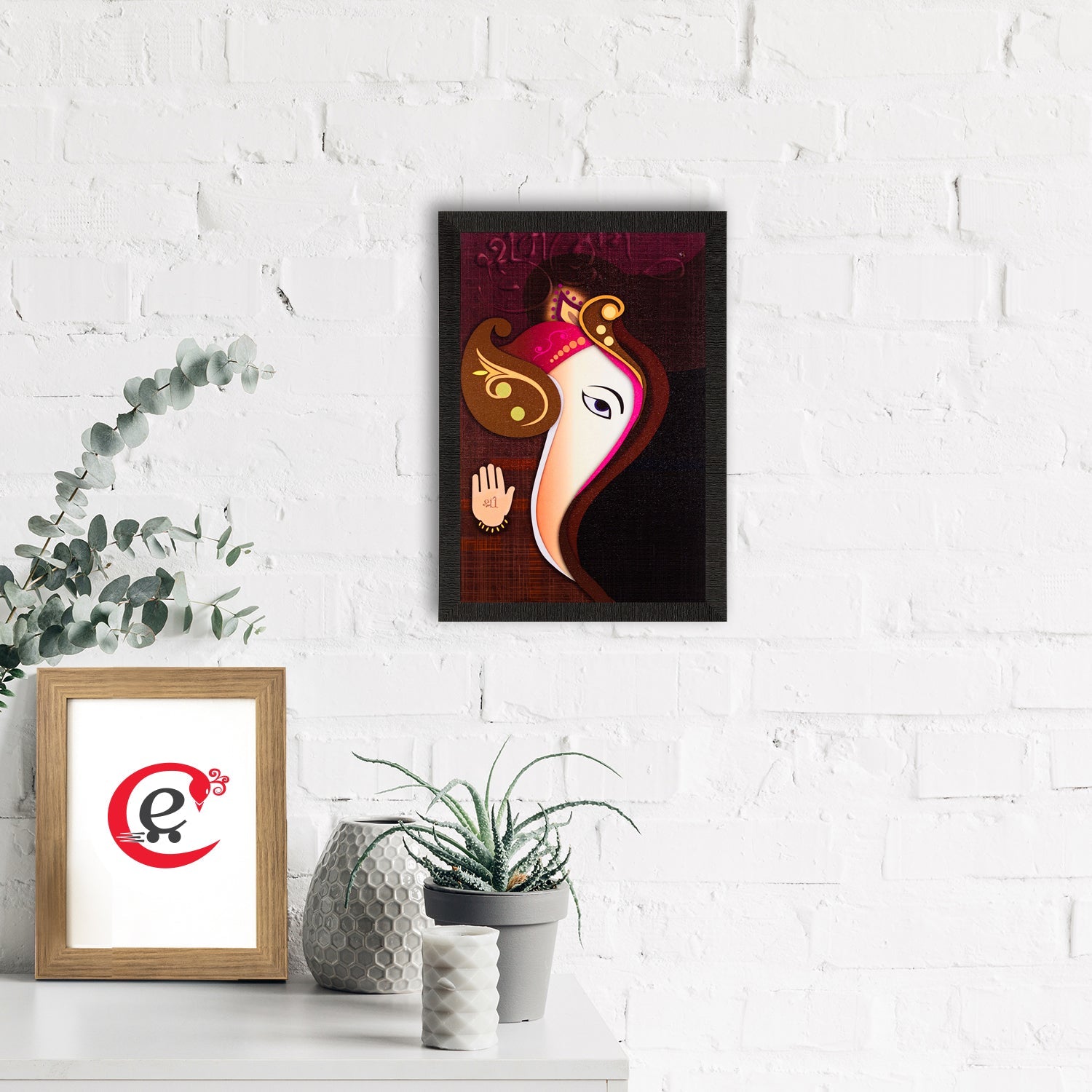 Lord Ganesha Painting Digital Printed Abstract Religious Wall Art Kafalo