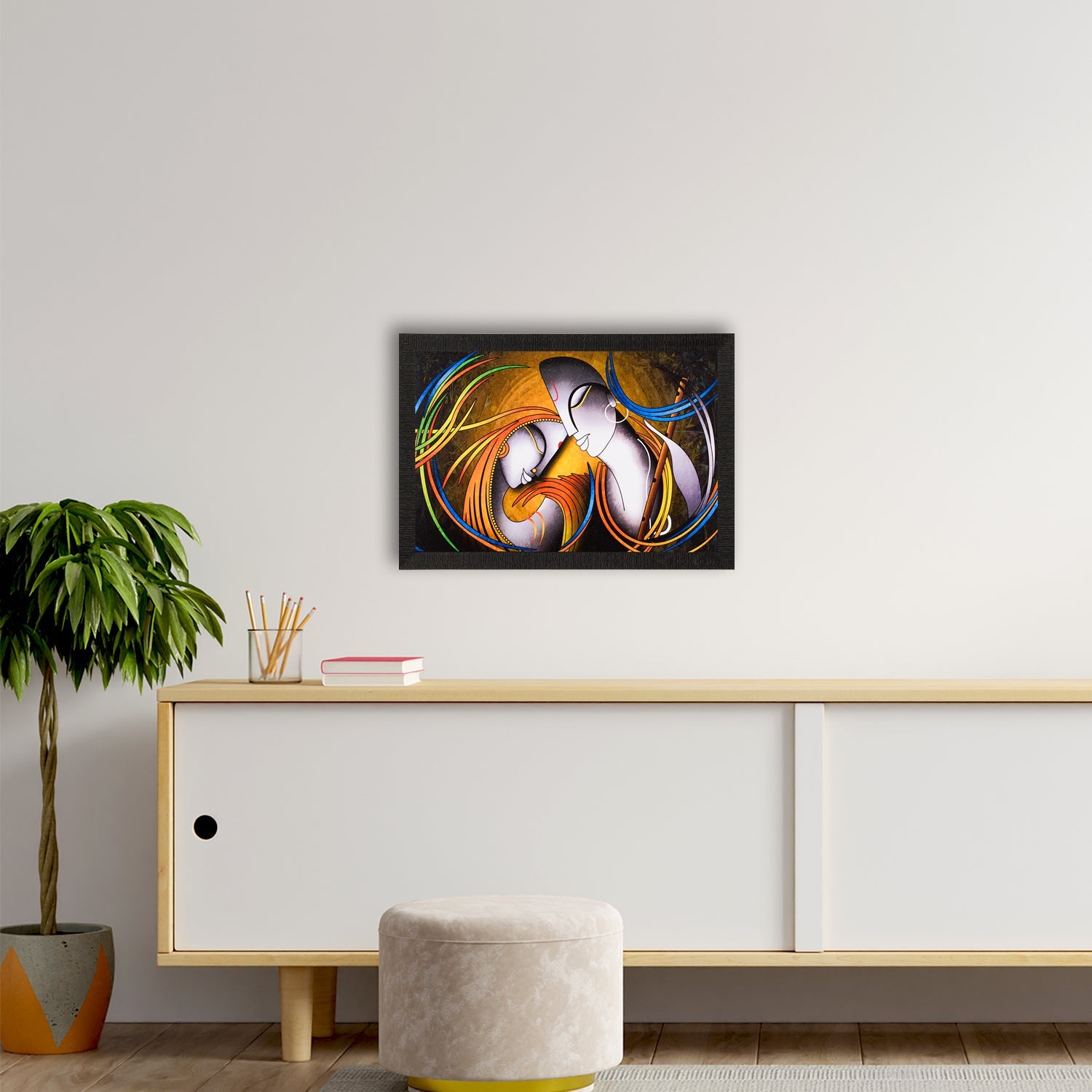 Abstract Radha Krishna Painting Digital Printed Religious Wall Art Kafalo