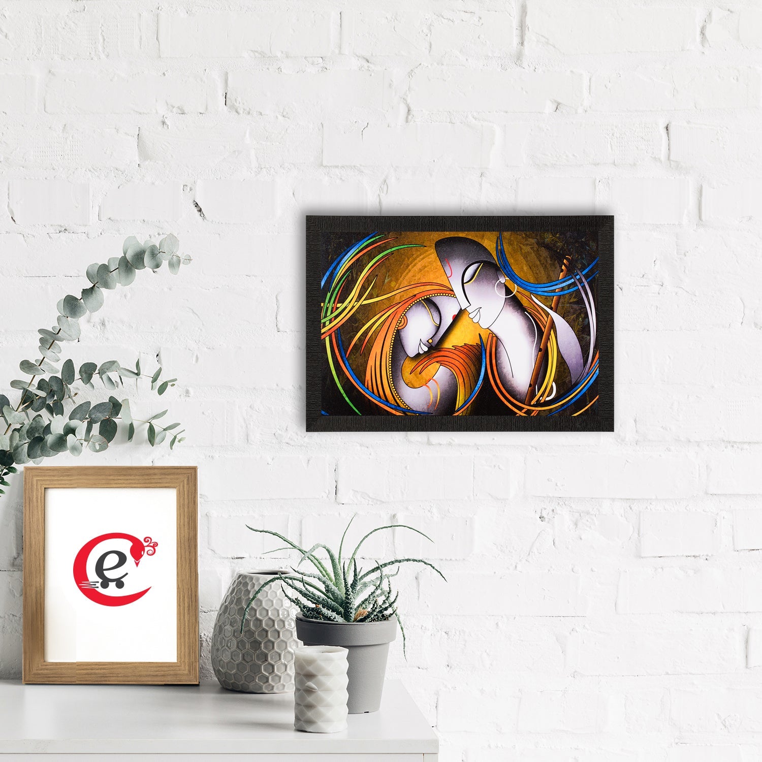 Abstract Radha Krishna Painting Digital Printed Religious Wall Art Kafalo