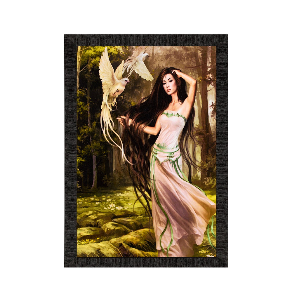 Woman & Bird Satin Matt Texture UV Art Painting Kafalo