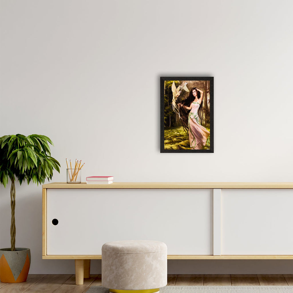 Woman & Bird Satin Matt Texture UV Art Painting Kafalo