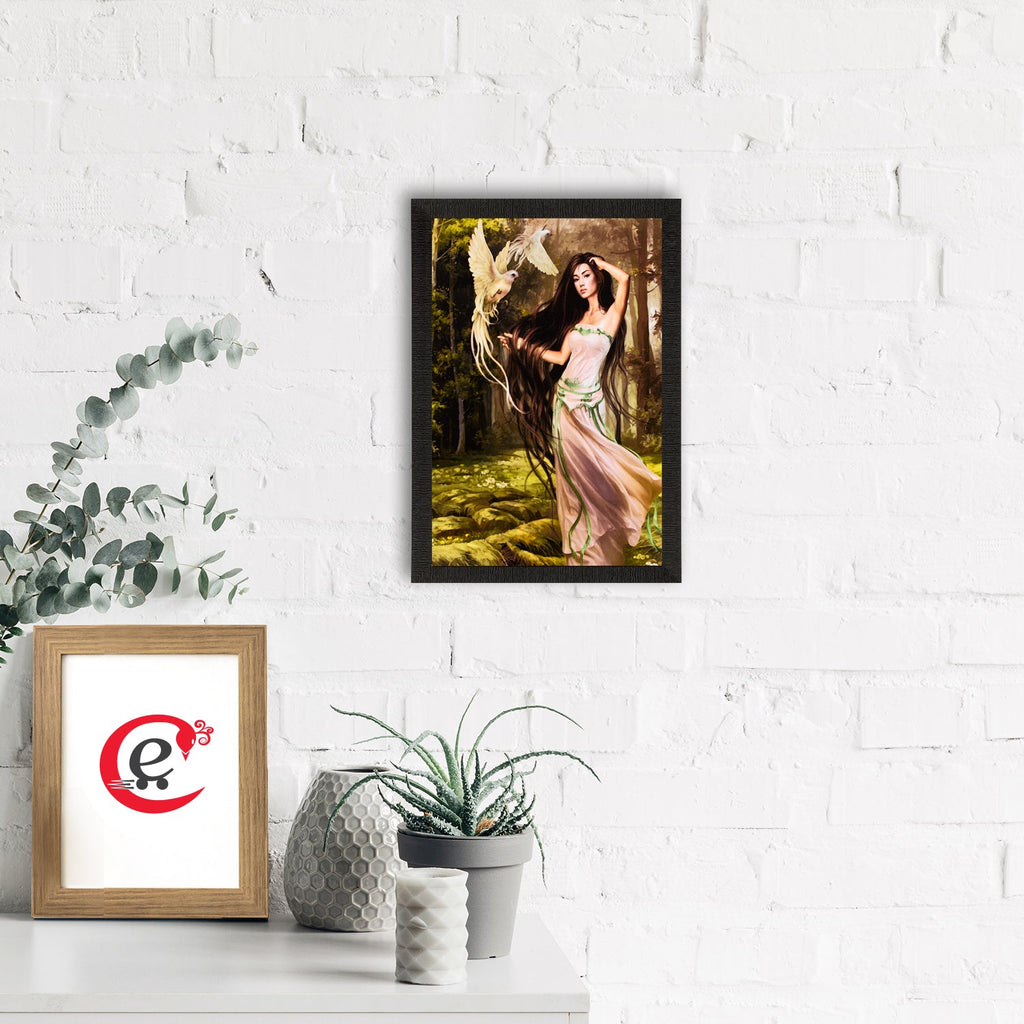 Woman & Bird Satin Matt Texture UV Art Painting Kafalo