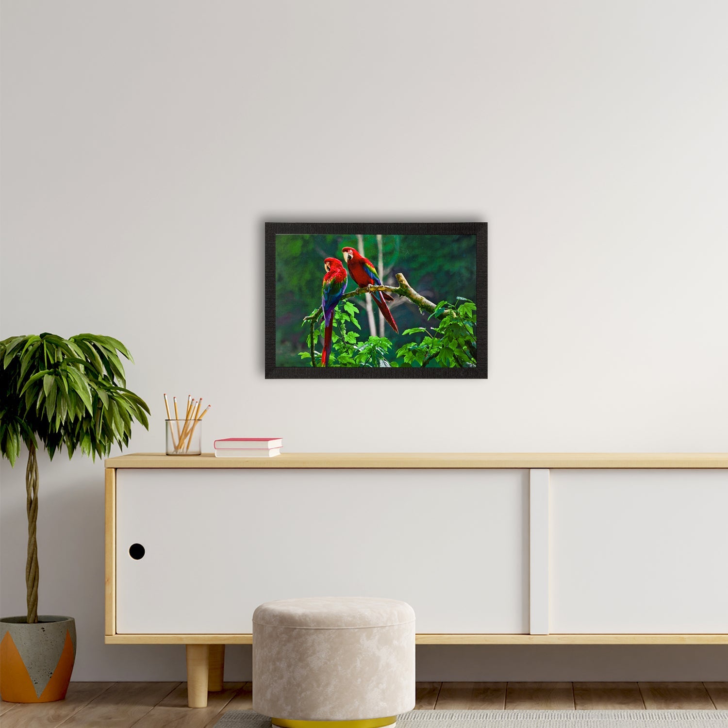 Parrots Pair Satin Matt Texture UV Art Painting Kafalo