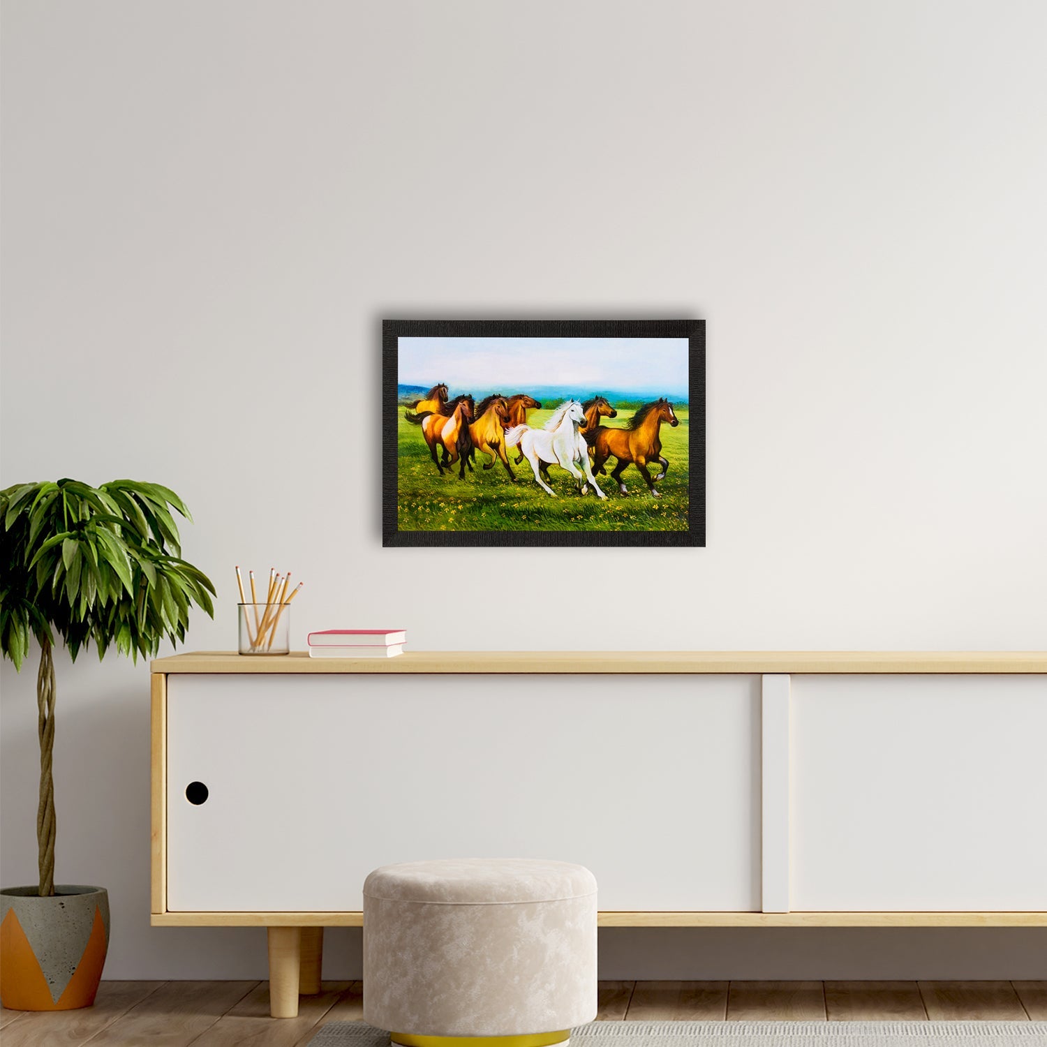 Running Brown & White Horses Satin Matt Texture UV Art Painting Kafalo