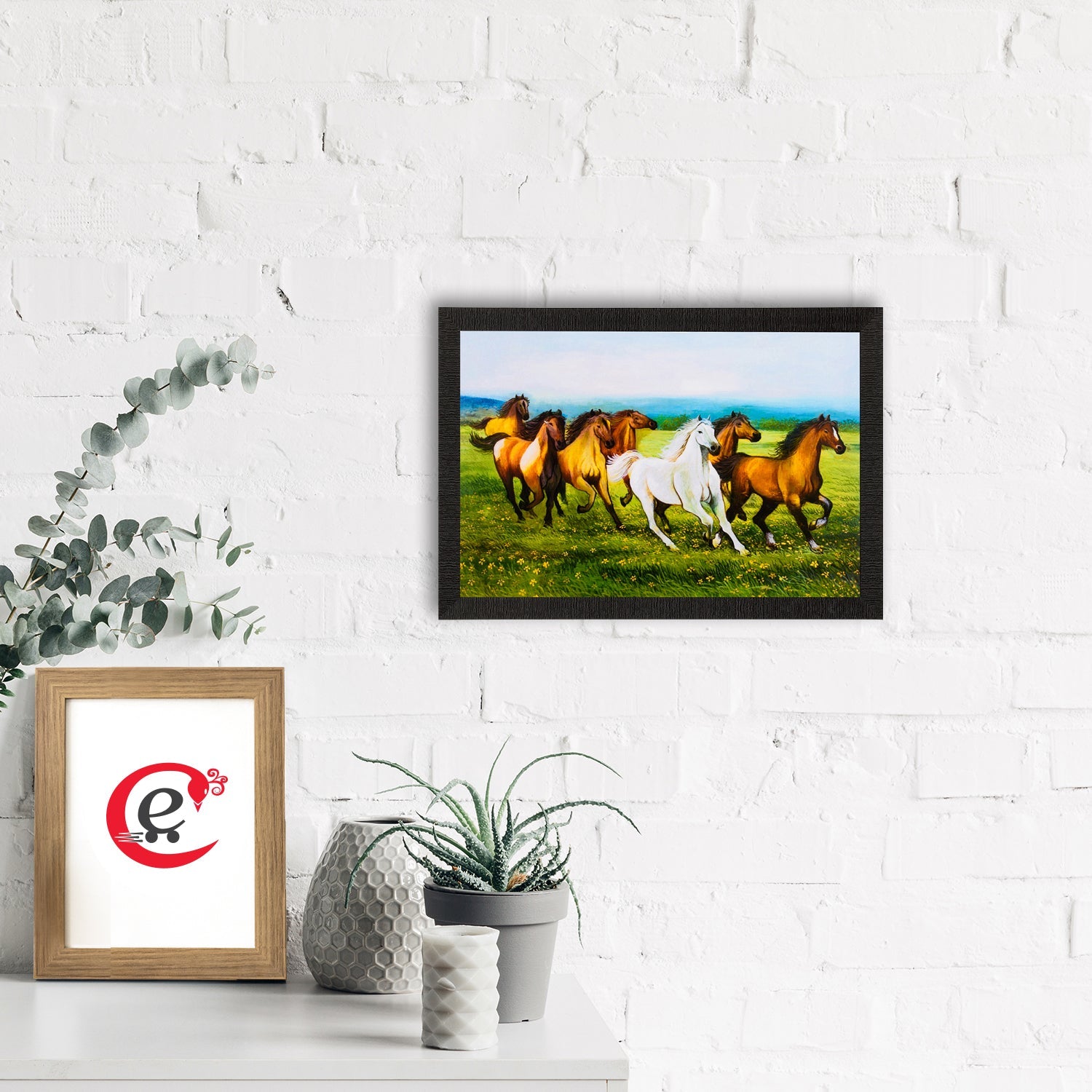 Running Brown & White Horses Satin Matt Texture UV Art Painting Kafalo