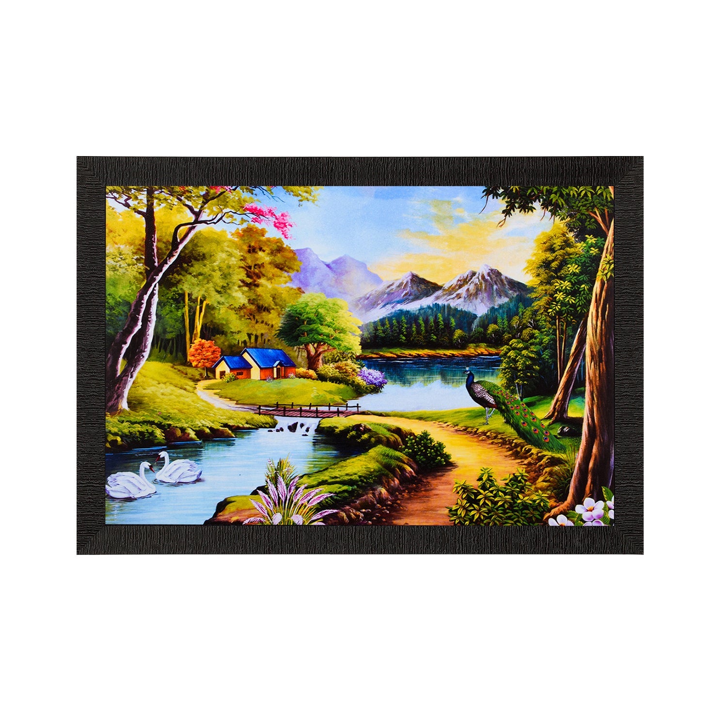 River & Village View Satin Matt Texture UV Art Painting Kafalo