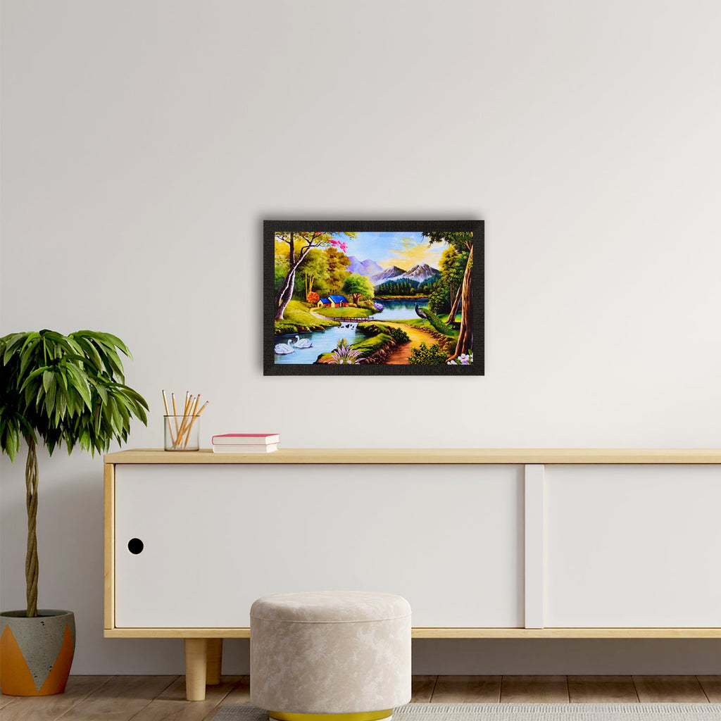 River & Village View Satin Matt Texture UV Art Painting Kafalo