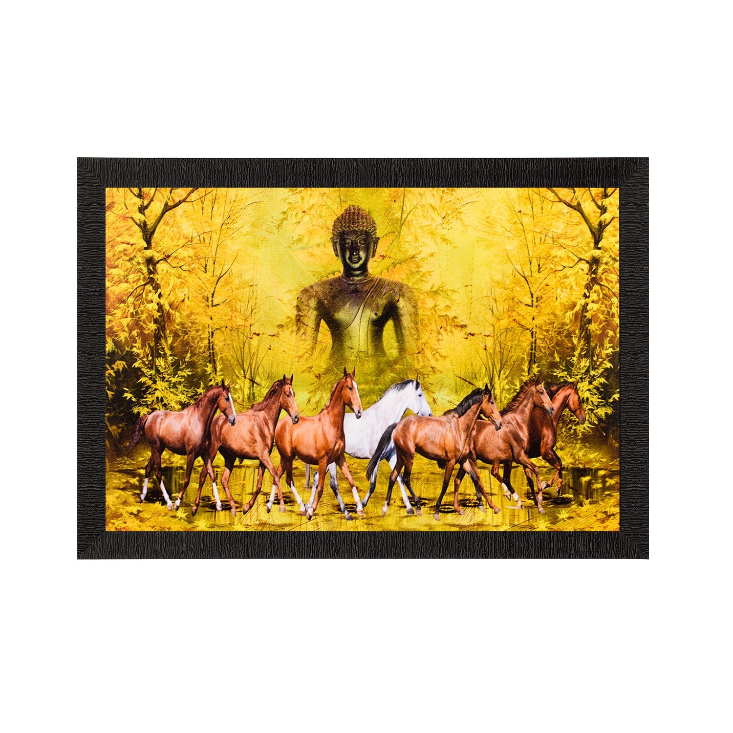 Lord Buddha & Horses Satin Matt Texture UV Art Painting Kafalo