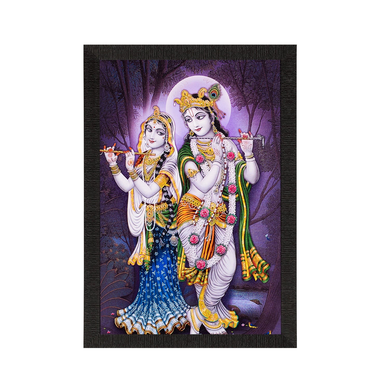 Radha Krishna Both Playing Flute Wall Painting Digital Printed Religious Art Kafalo
