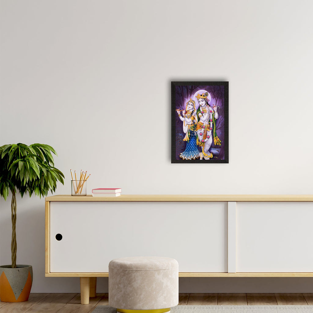 Radha Krishna Both Playing Flute Wall Painting Digital Printed Religious Art Kafalo