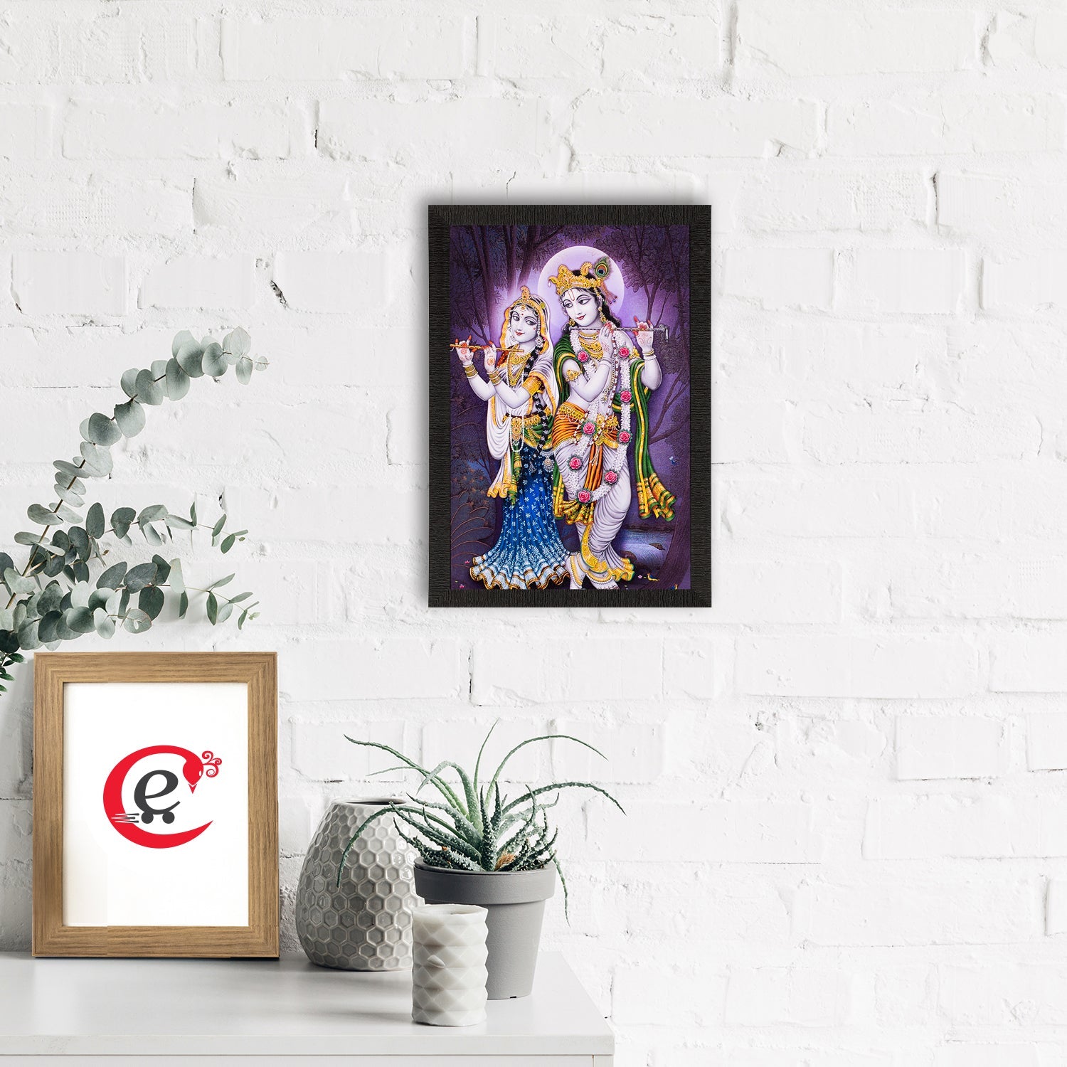 Radha Krishna Both Playing Flute Wall Painting Digital Printed Religious Art Kafalo
