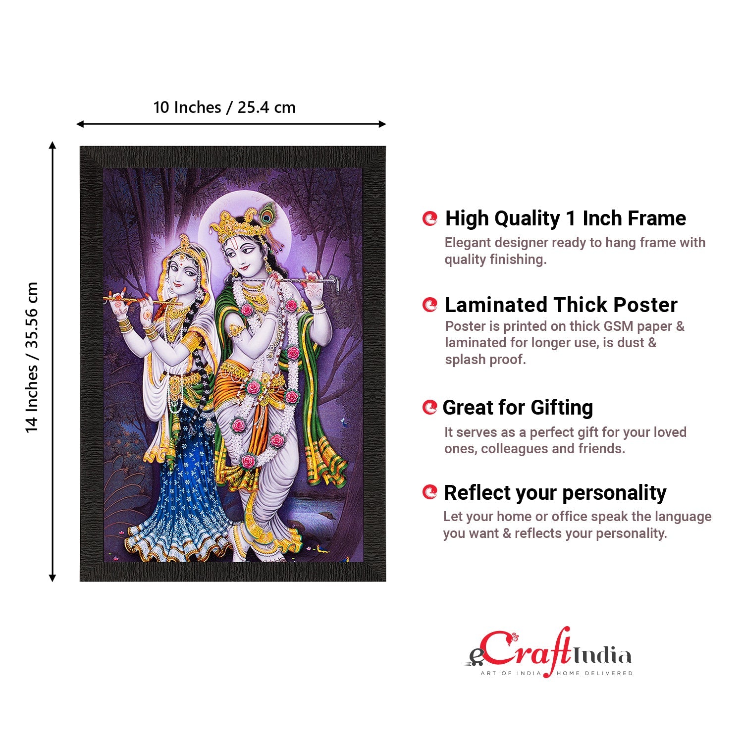 Radha Krishna Both Playing Flute Wall Painting Digital Printed Religious Art Kafalo