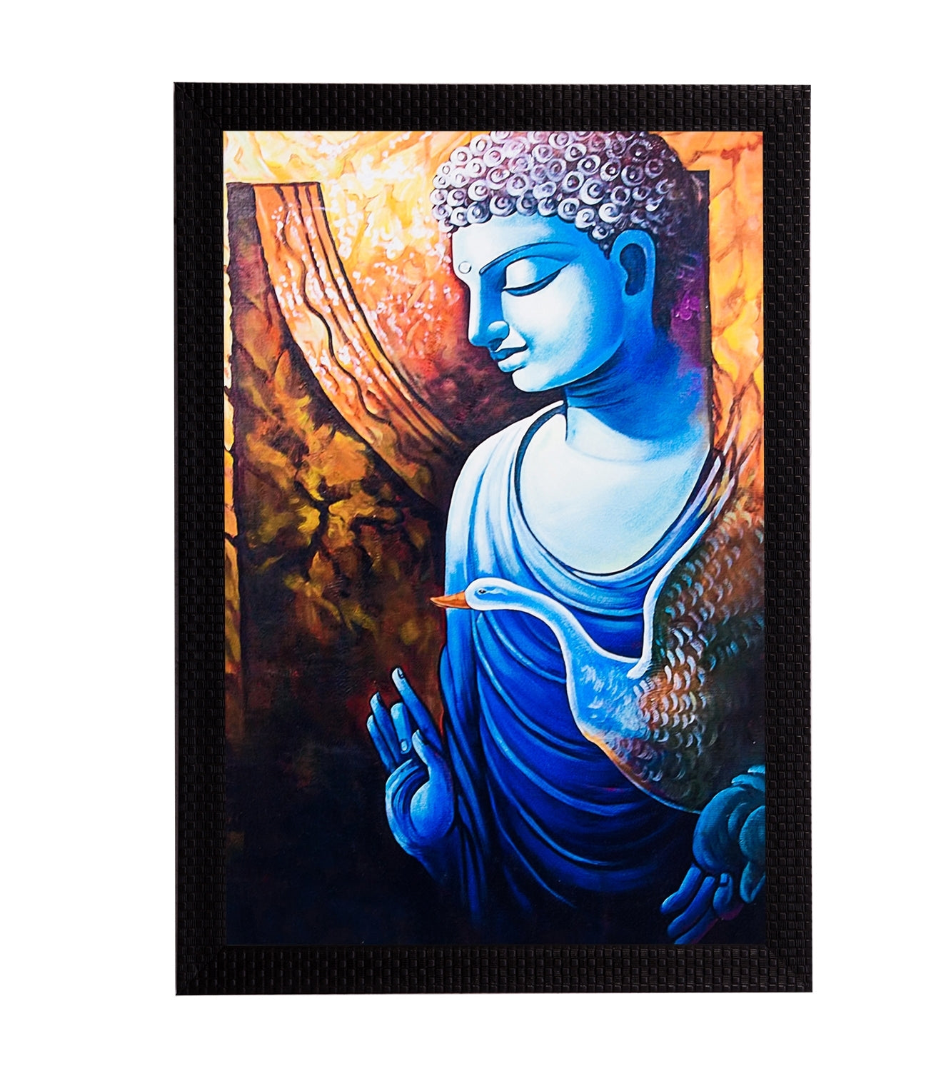 Lord Buddha With Swan Satin Matt Texture UV Art Painting Kafalo