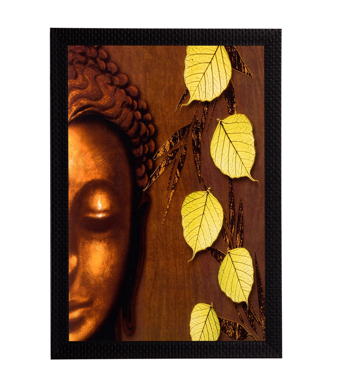 Lord Buddha & Leaves Satin Matt Texture UV Art Painting Kafalo