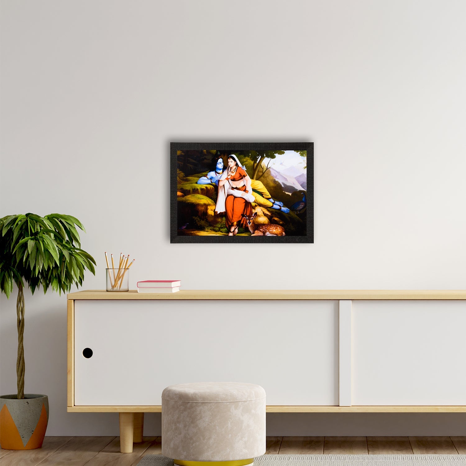 Radha Krishna In Jungle Satin Matt Texture UV Art Painting Kafalo
