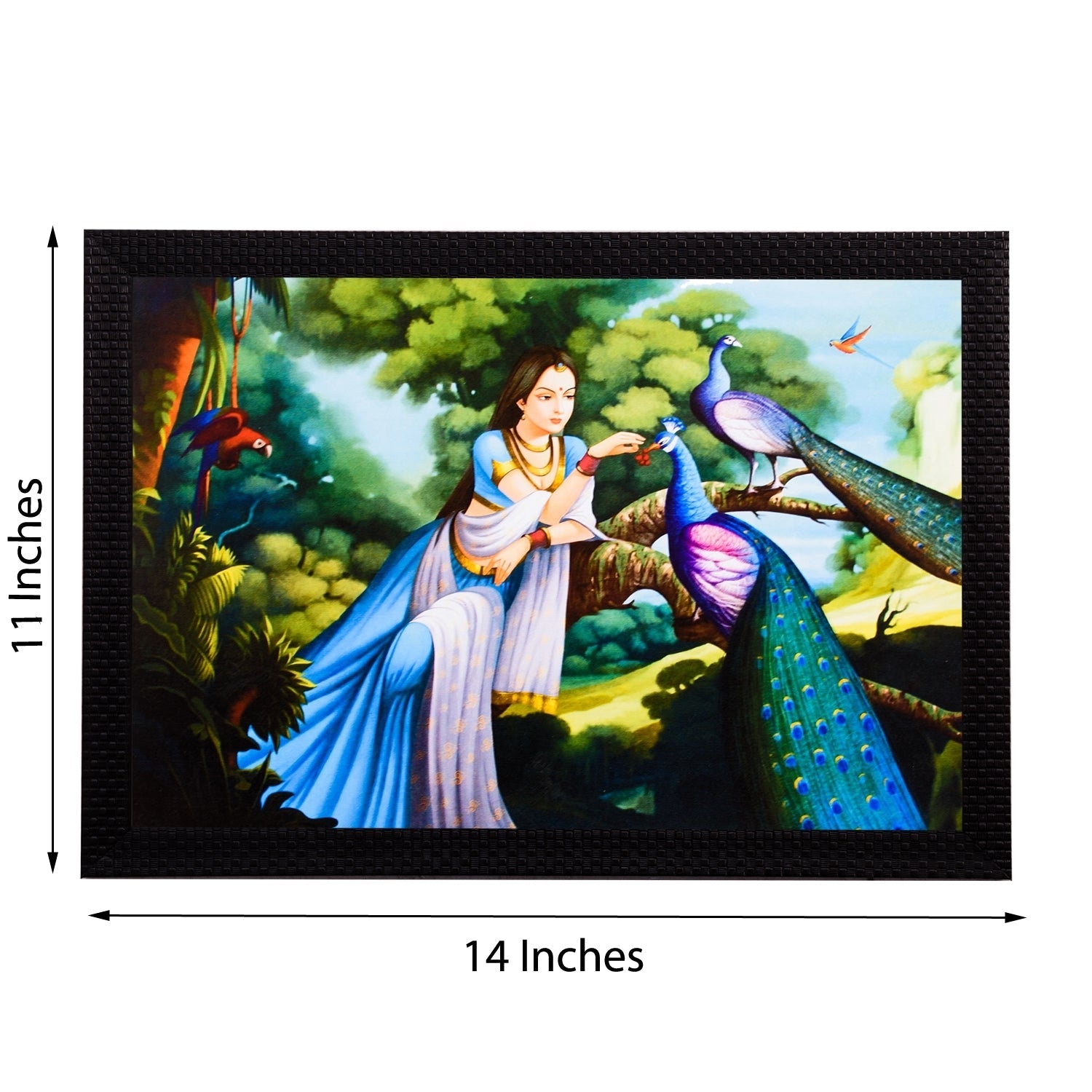 Lady With Peacocks Satin Matt Texture UV Art Painting Kafalo