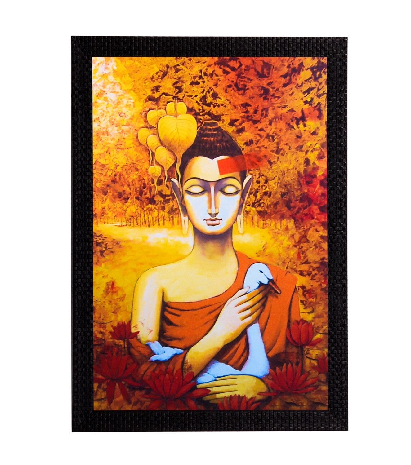 Lord Buddha With Swan Satin Matt Texture UV Art Painting Kafalo