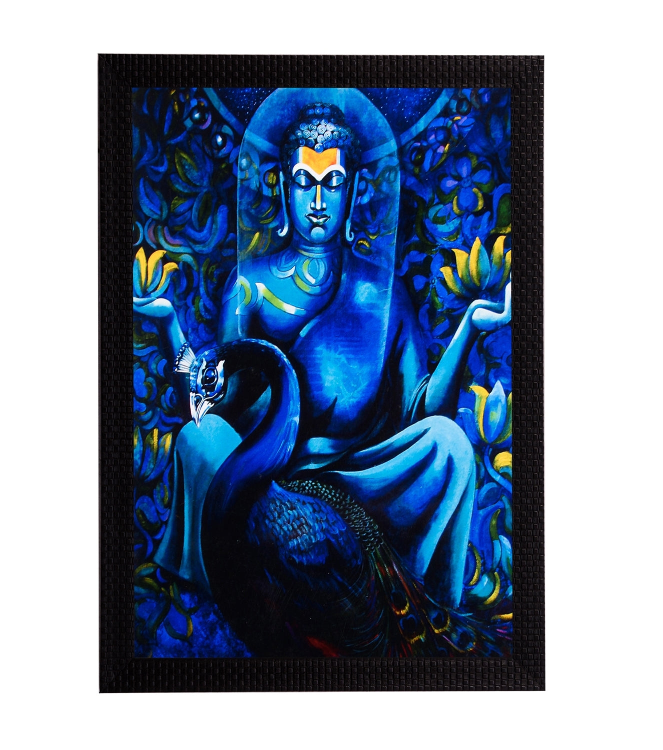 Blue Lord Buddha & Swan Satin Matt Texture UV Art Painting Kafalo