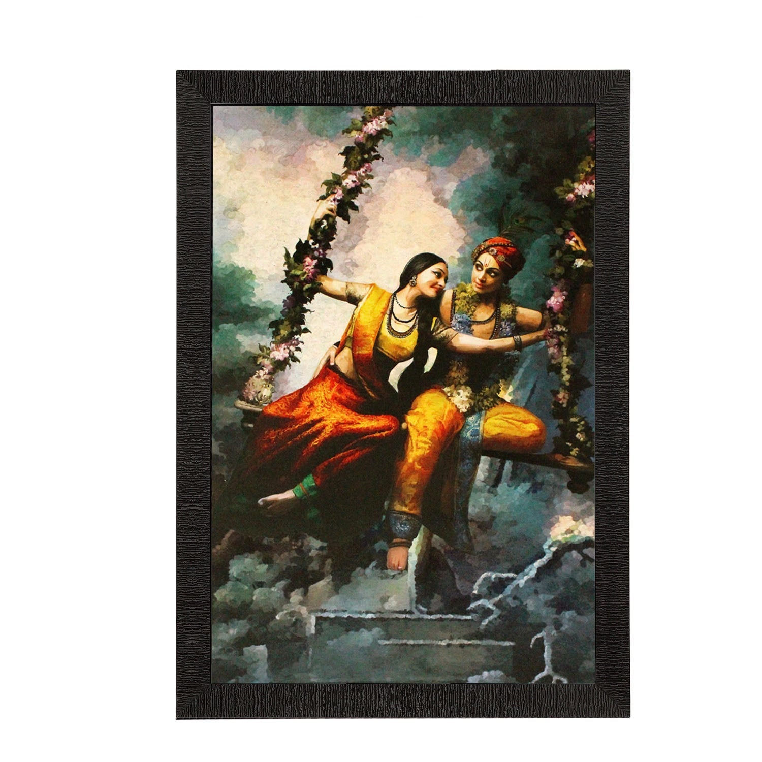Radha Krishna On Swing Painting Digital Printed Religious Wall Art Kafalo