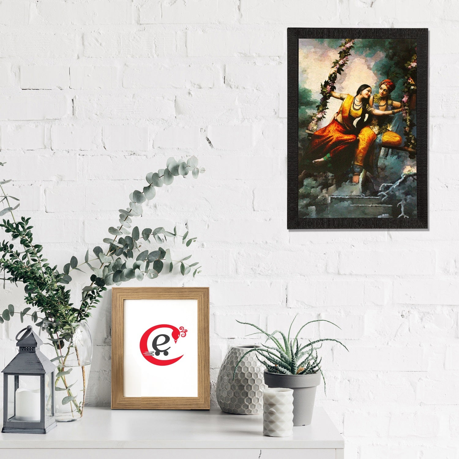 Radha Krishna On Swing Painting Digital Printed Religious Wall Art Kafalo