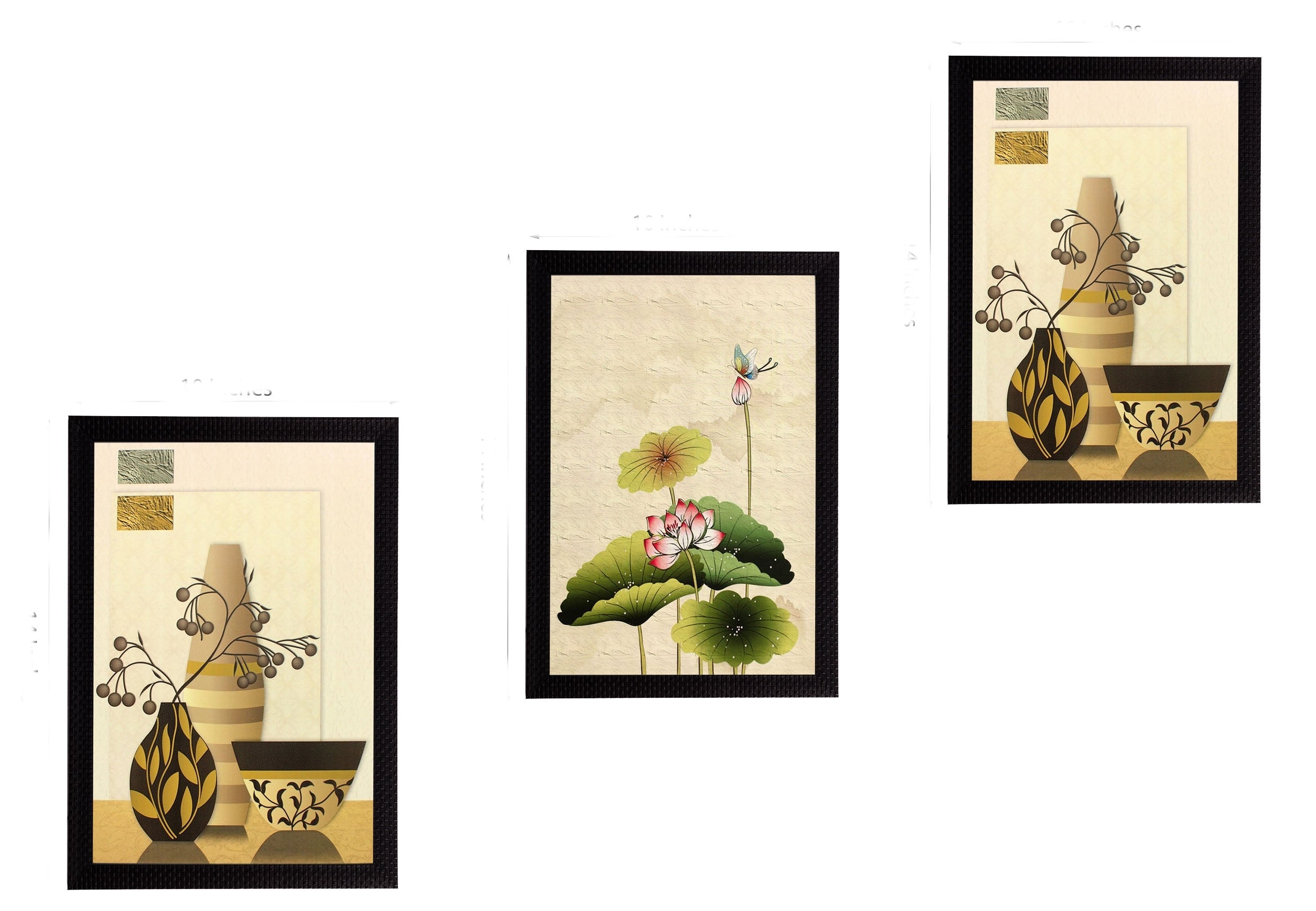Set of 3 Botanical Pots Satin Matt Textured UV Art Painting Kafalo