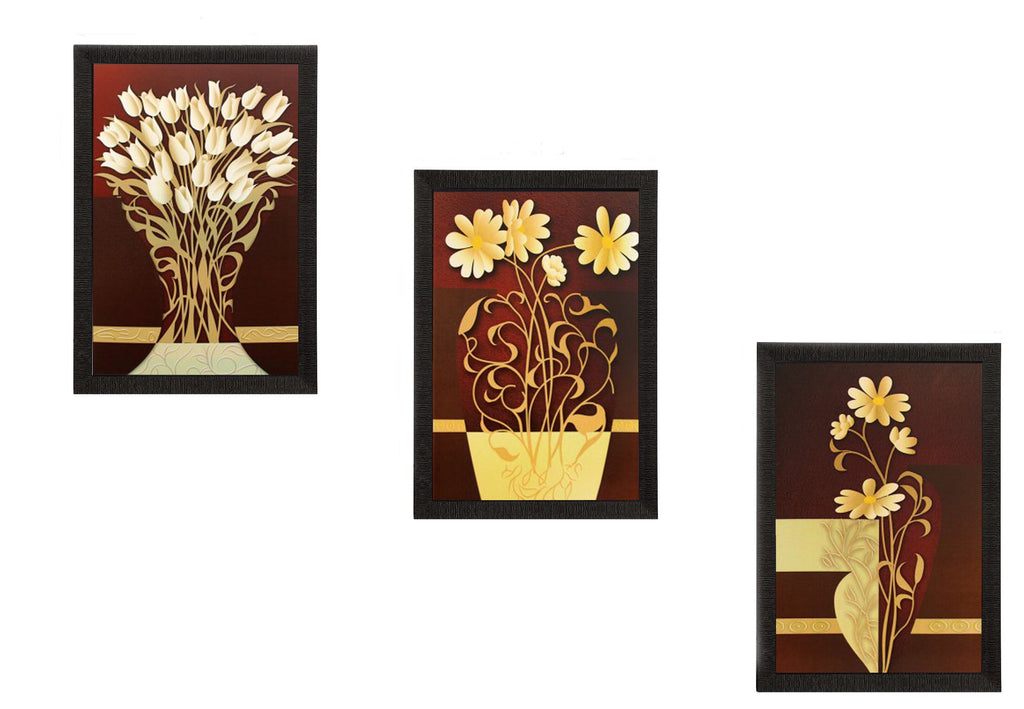 Set of 3 Botanical Pots Satin Matt Textured UV Art Painting Kafalo