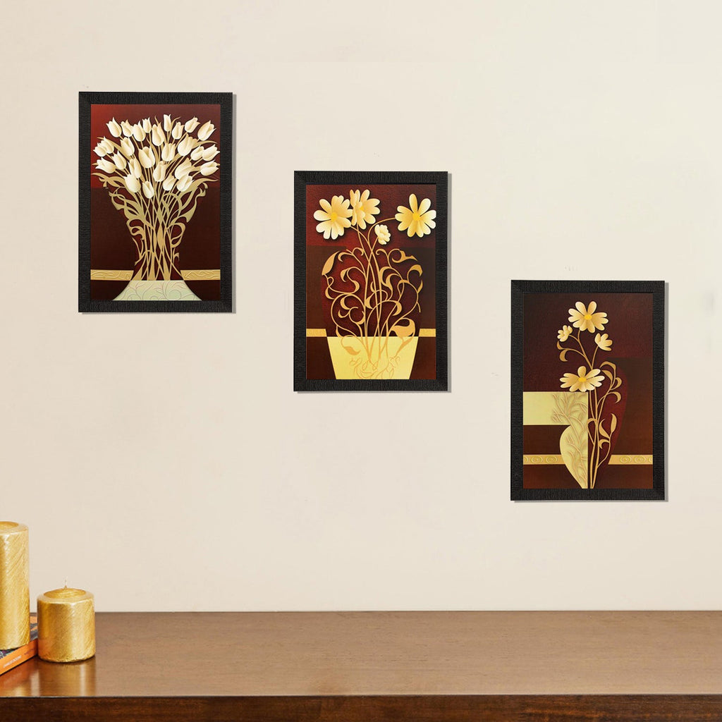 Set of 3 Botanical Pots Satin Matt Textured UV Art Painting Kafalo