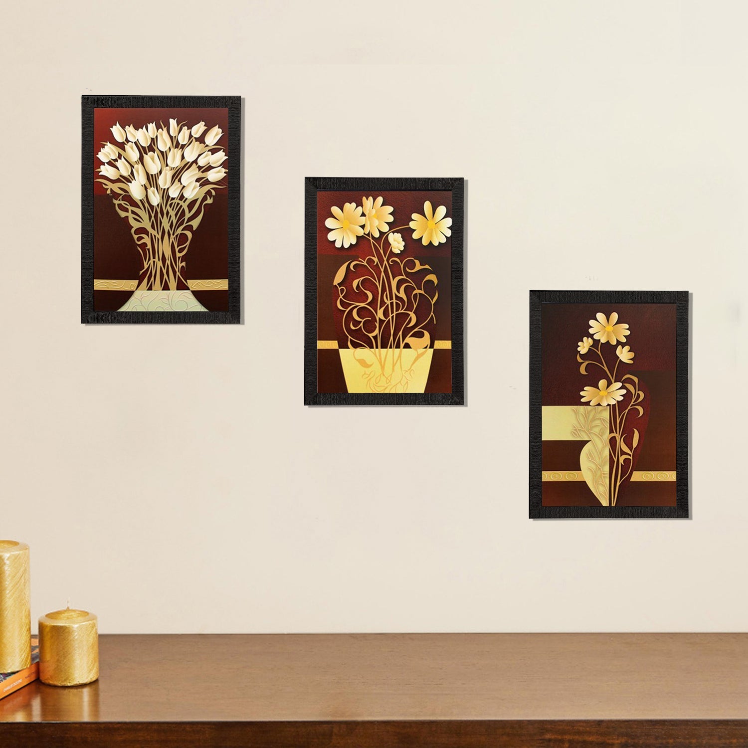 Set of 3 Botanical Pots Satin Matt Textured UV Art Painting Kafalo