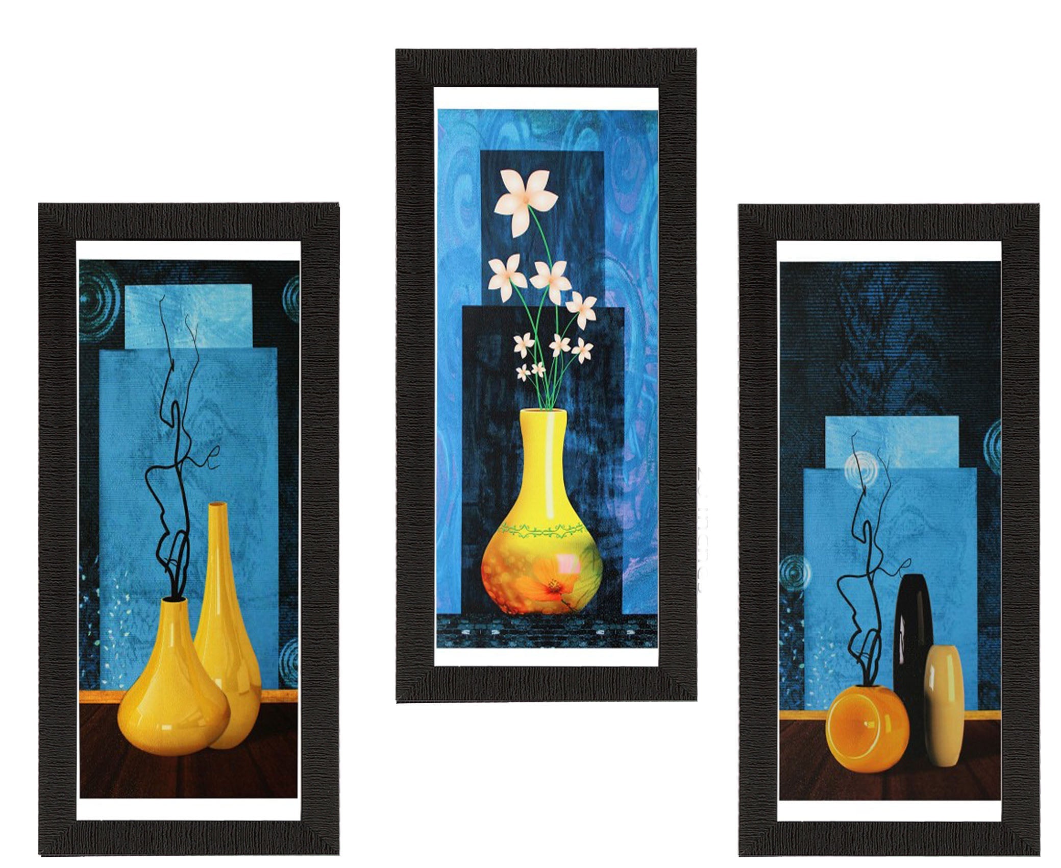 Set of 3 Botanical Pots Satin Matt Textured UV Art Painting Kafalo