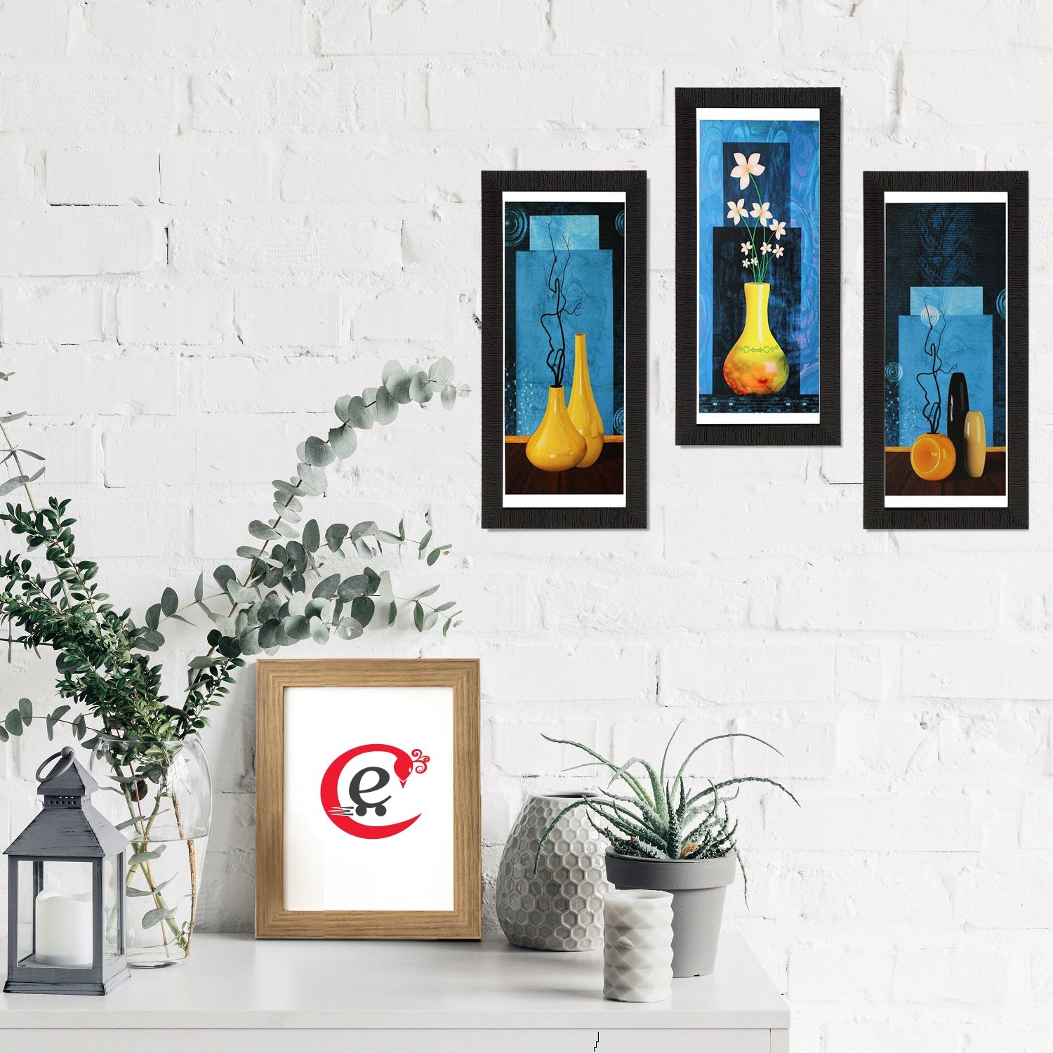 Set of 3 Botanical Pots Satin Matt Textured UV Art Painting Kafalo
