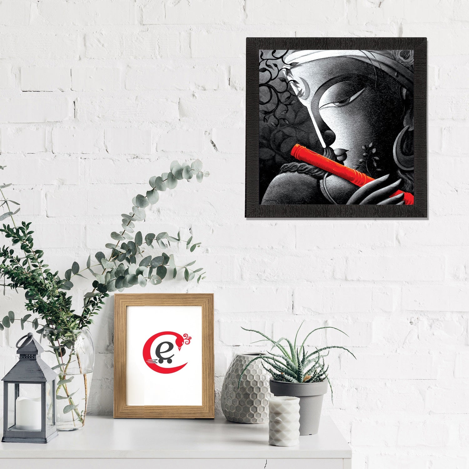 Lord Krishna Playing Flute Painting Digital Printed Religious Wall Art Kafalo