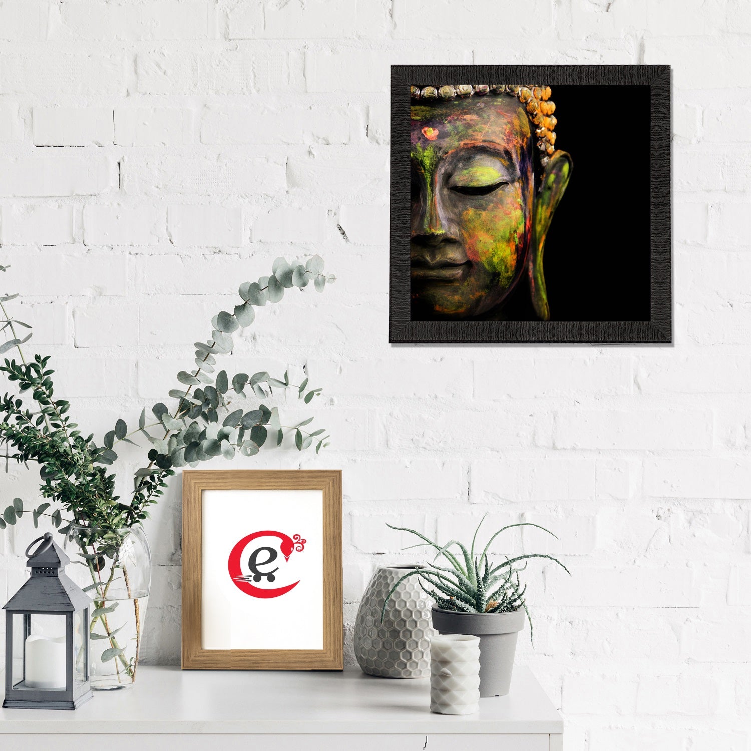 Enlightening Lord Buddha Face Painting Digital Printed Religious Wall Art Kafalo
