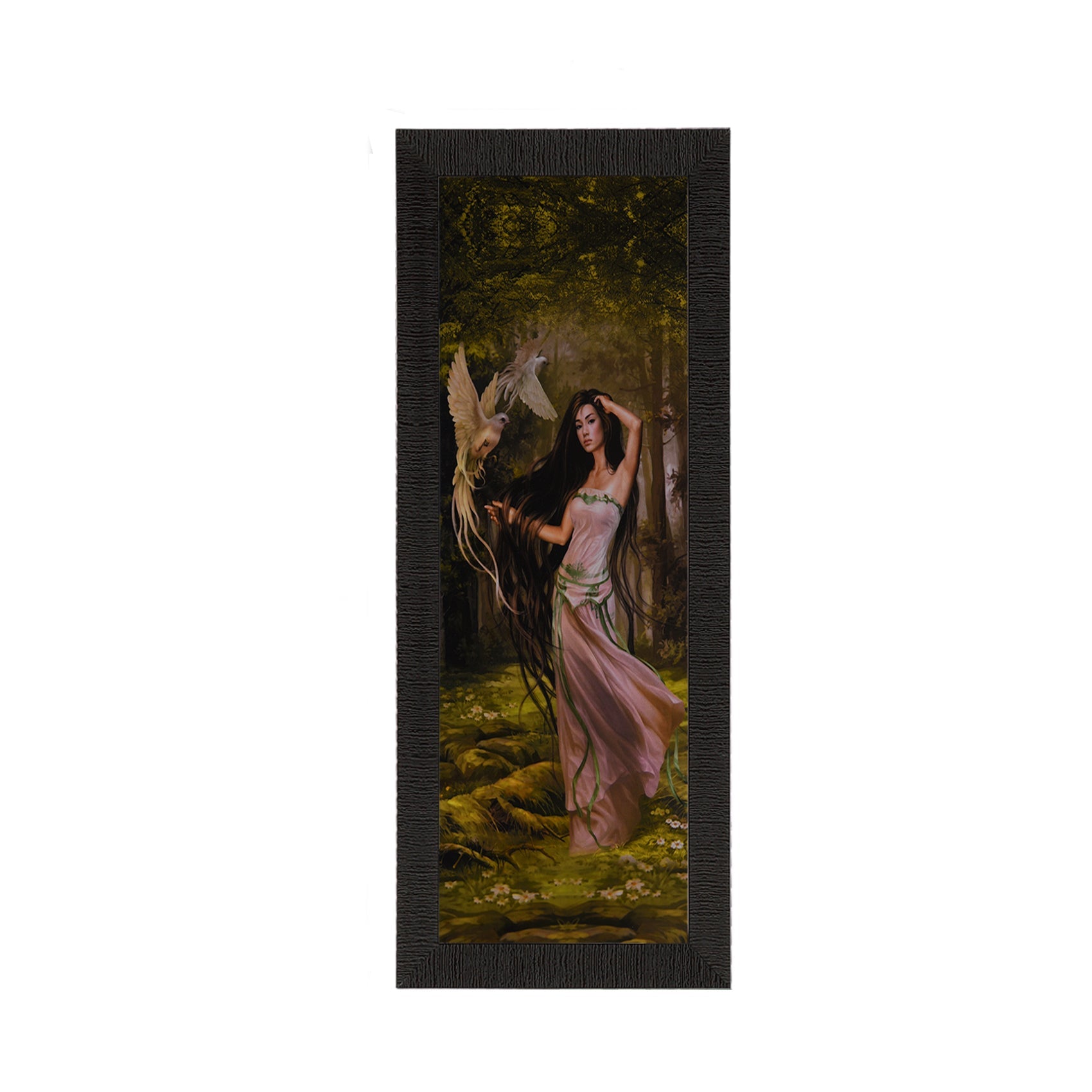 Beautiful Woman With Bird Satin Matt Texture UV Art Painting Kafalo