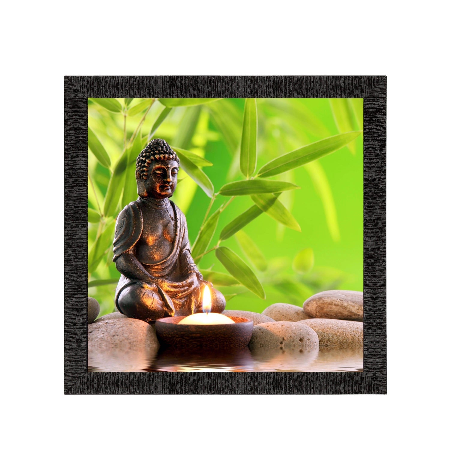 Meditating Lord Buddha Painting With Candle Digital Printed Religious Wall Art Kafalo