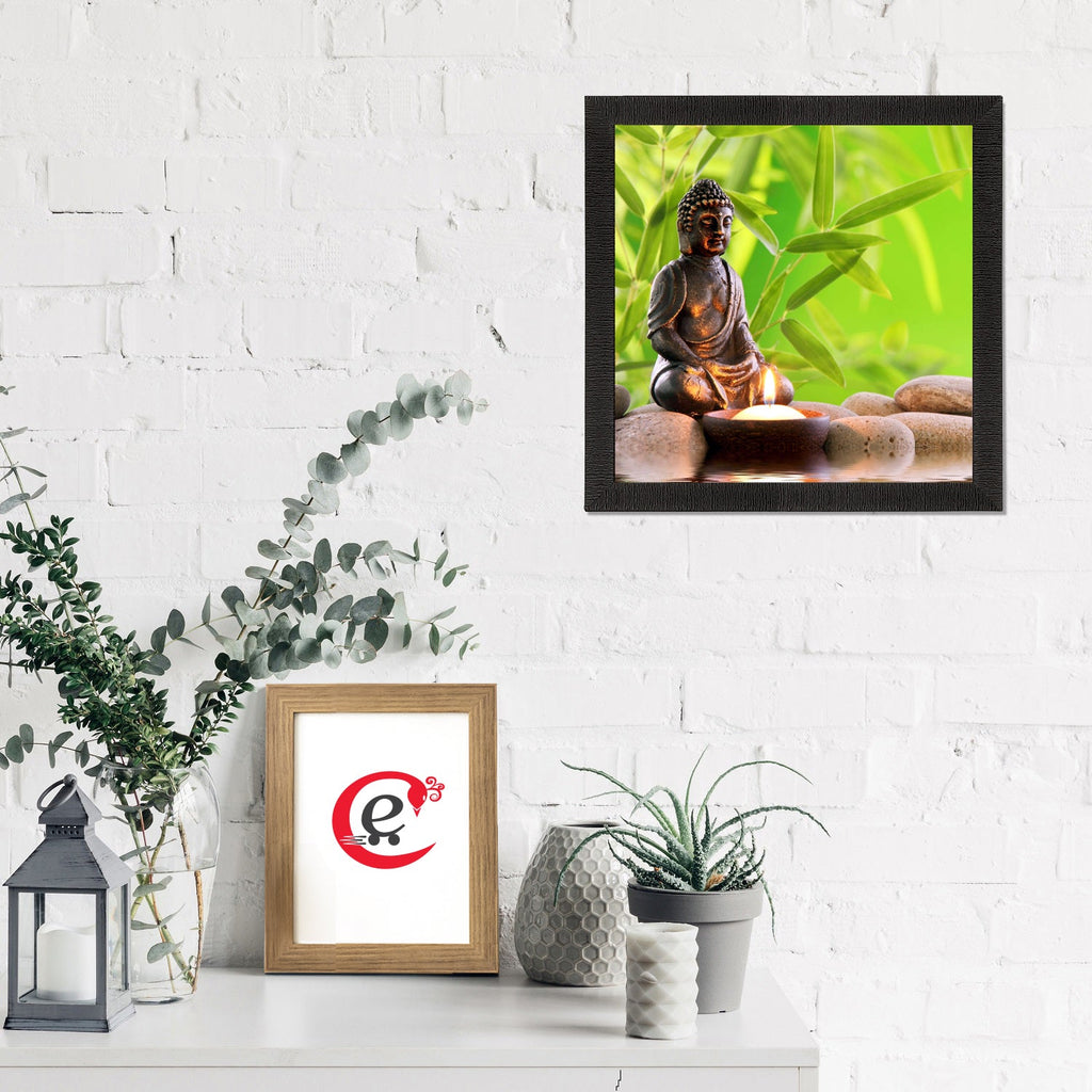 Meditating Lord Buddha Painting With Candle Digital Printed Religious Wall Art Kafalo
