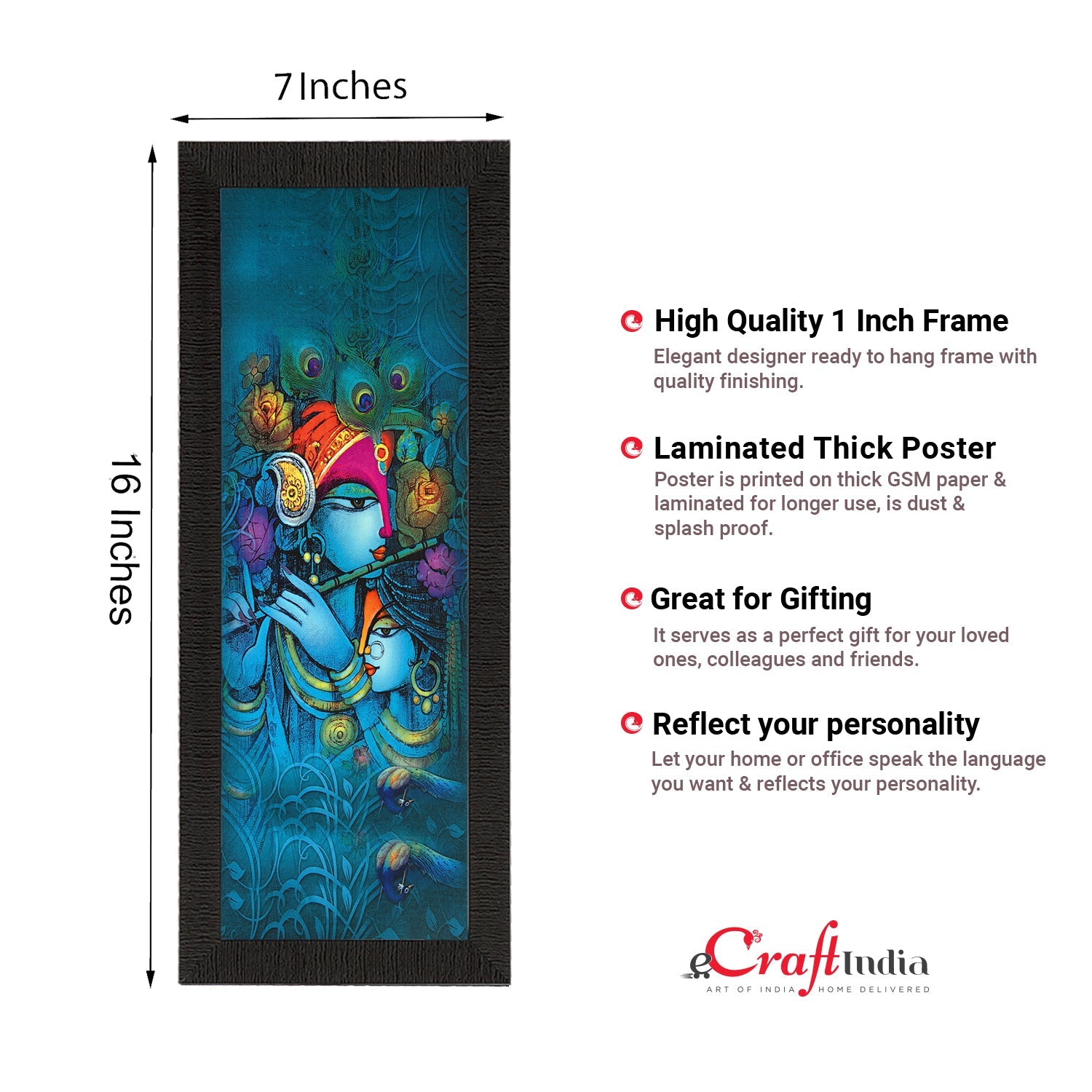 Lord Krishna In Blue Satin Matt Texture UV Art Painting Kafalo