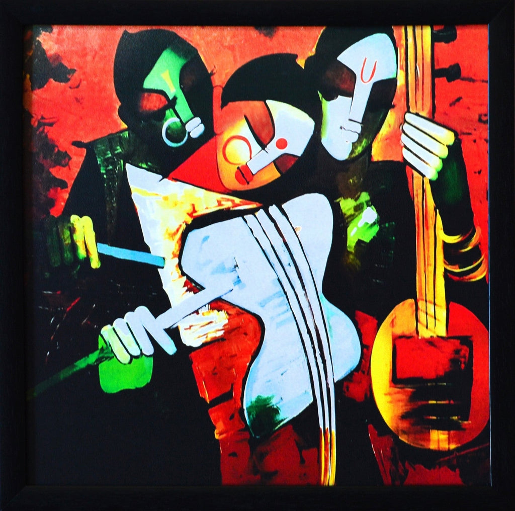 Abstract Couple playing Musical Instruments Satin Matt Texture UV Art Painting Kafalo