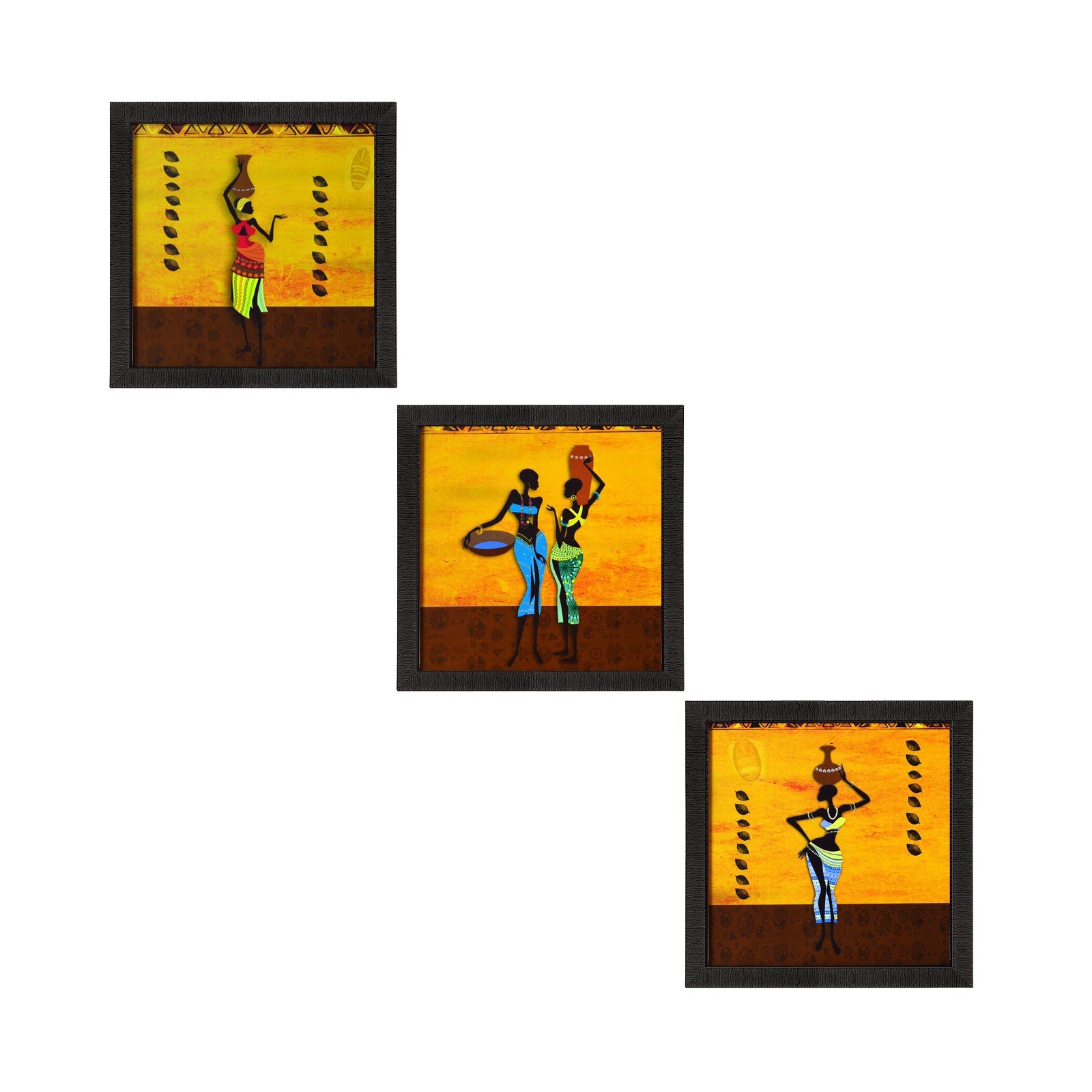 Set of 3 Tribal Ladies Matt Textured UV Art Painting Kafalo