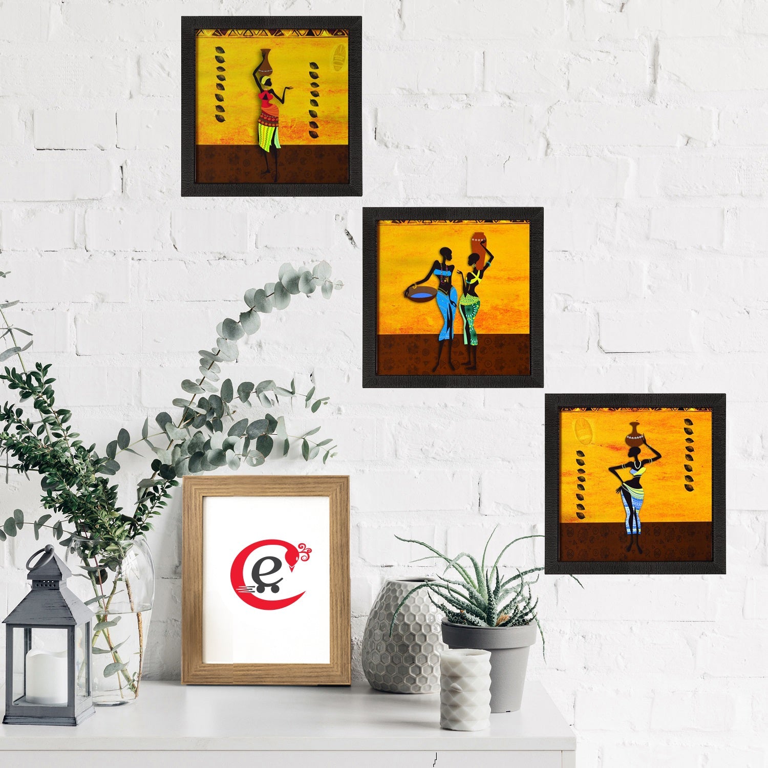 Set of 3 Tribal Ladies Matt Textured UV Art Painting Kafalo