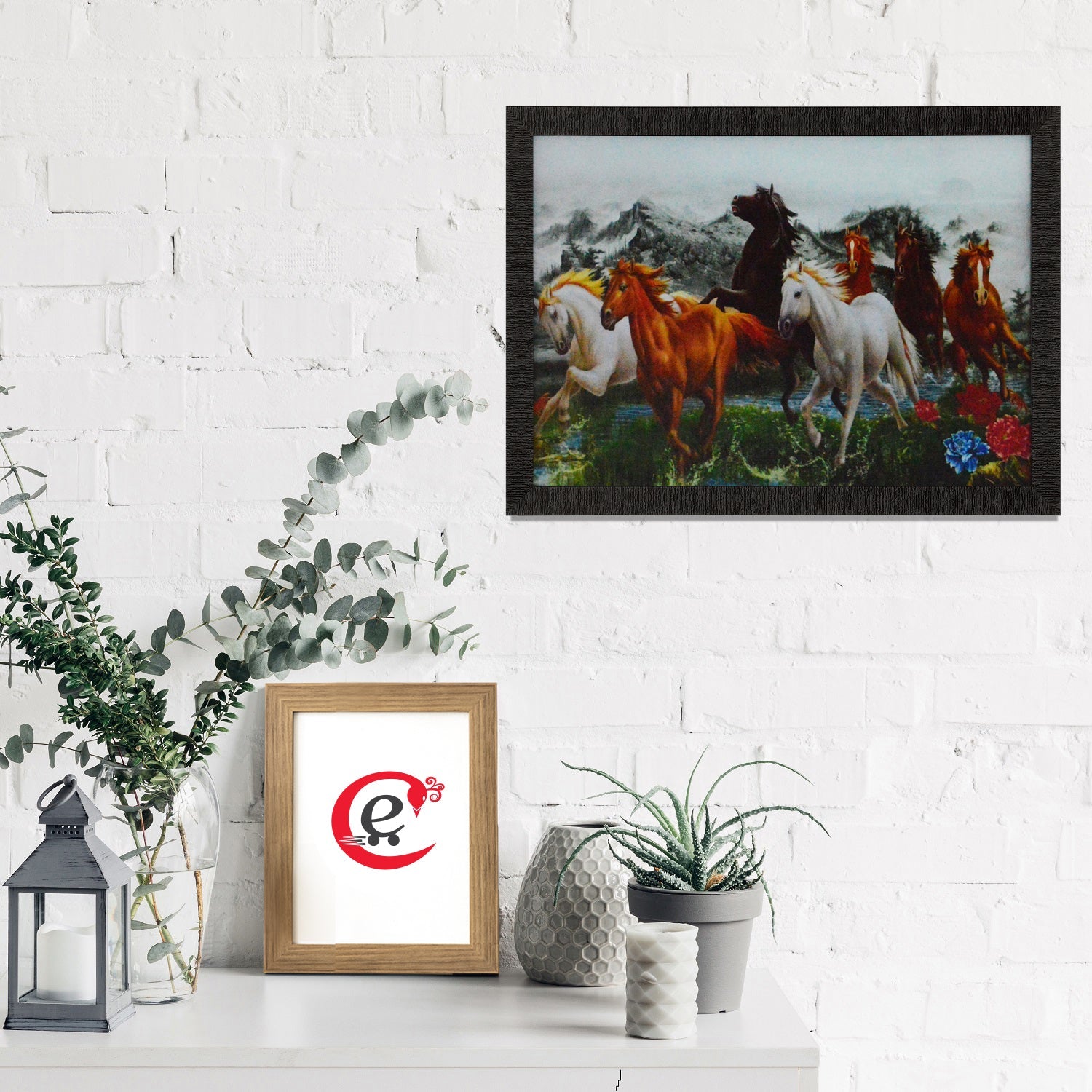 Running Lucky Horses Design Satin Matt Texture UV Art Painting Kafalo